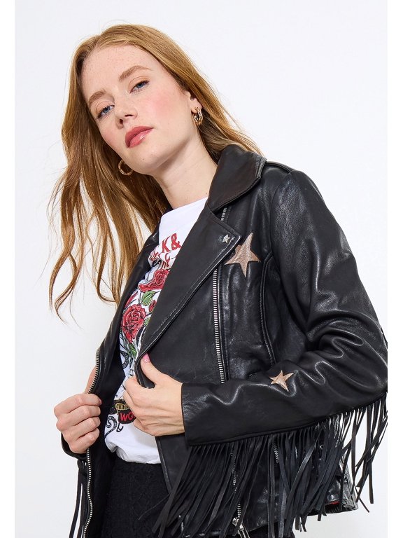 Women's Plus Size Fringe Moto Leather Jacket