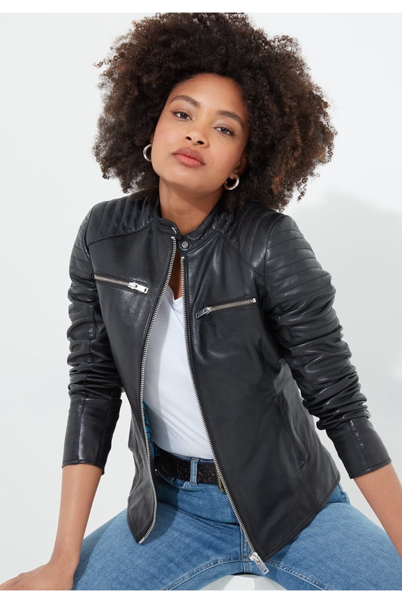 Women's Plus Size Leather Zip Biker Jacket