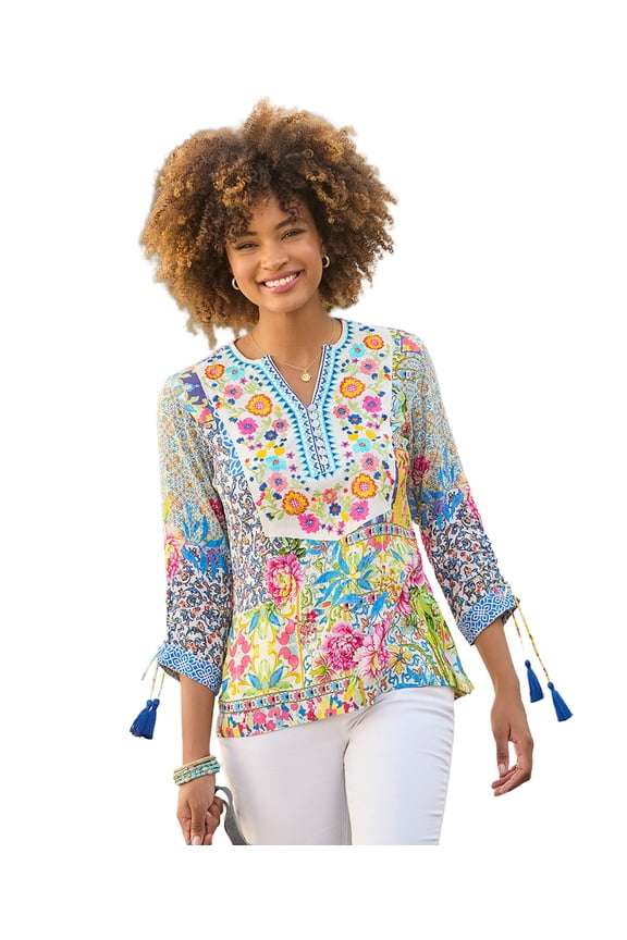 Women's Plus Size Notch Neck Boho Blouse