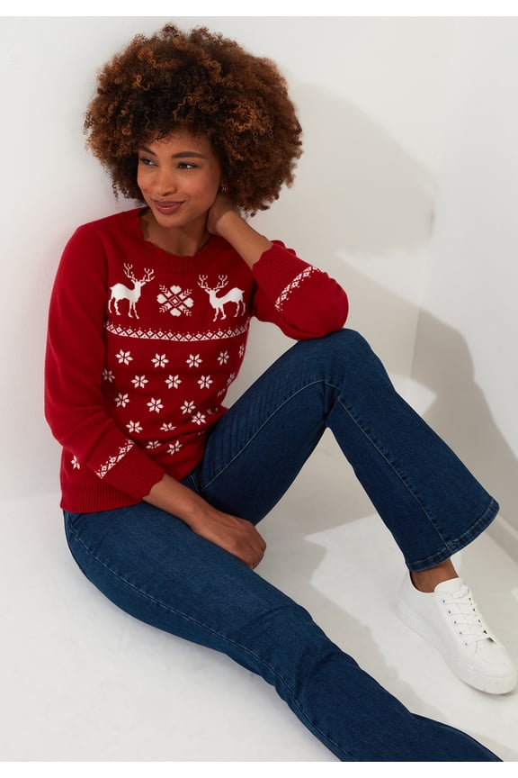 Women's Plus Size Novelty Holiday Snowflake Pullover Sweater