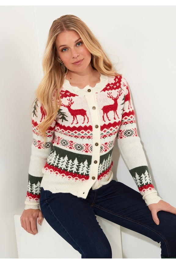 Women's Plus Size Novelty Reindeer Cardigan Sweater