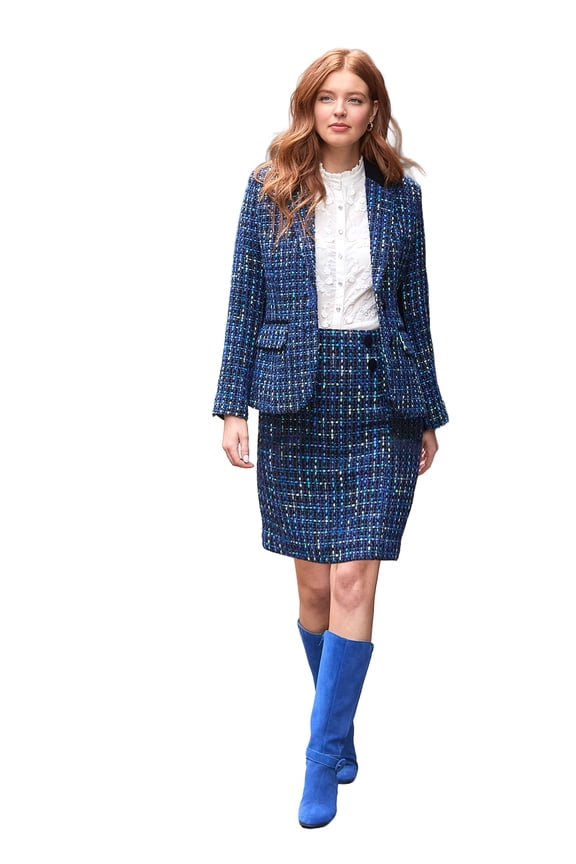 Women's Plus Size Single Breasted Tweed Blazer