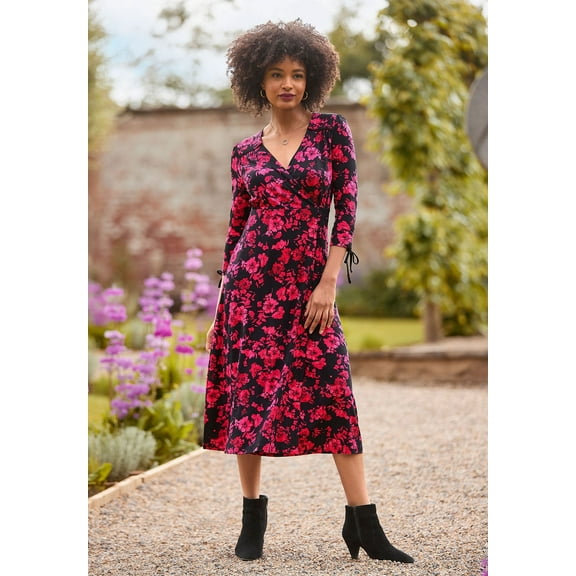 Joe Browns Women's Plus Size Stretch Knit Faux Wrap Midi Dress
