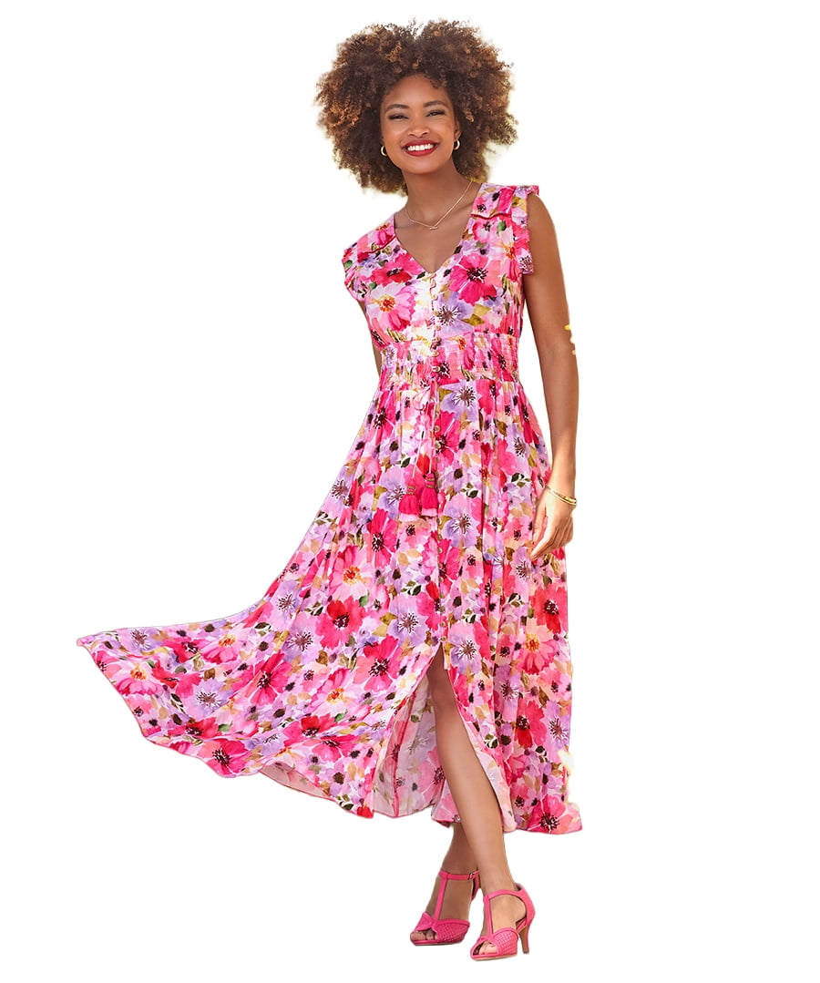 joe browns plus size dresses Women's V-Neck Ruffle Maxi Dress Size:Size 10 up look group-605f MALM chest of 6