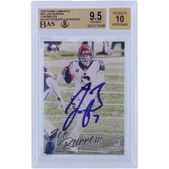 Joe Burrow Cincinnati Bengals Autographed 2020 Panini Luminance #201 Beckett Fanatics Witnessed Authenticated 9.5/10 Rookie Card - Fanatics Authentic Certified