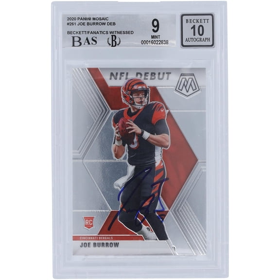 Joe Burrow Cincinnati Bengals Autographed 2020 Panini Mosaic #261 Beckett Fanatics Witnessed Authenticated 9/10 Rookie Card - 8.5,9.5,9.5,9 Subgrades - Fanatics Authentic Certified