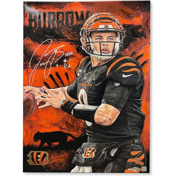 Joe Burrow Cincinnati Bengals Autographed 24" x 36" Canvas Giclee Print Art with "#1 Pick" Inscription - Designed by