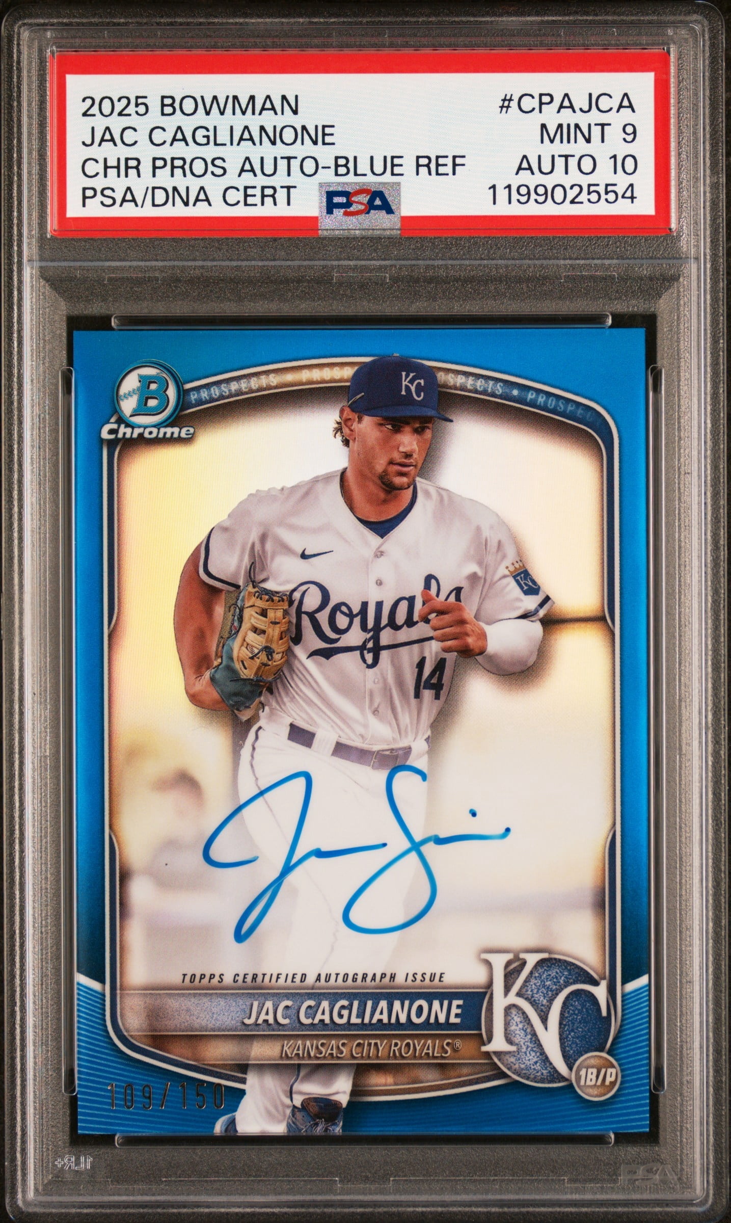 Jac Caglianone 2025 Bowman Chrome Blue Refractor Signed Baseball 