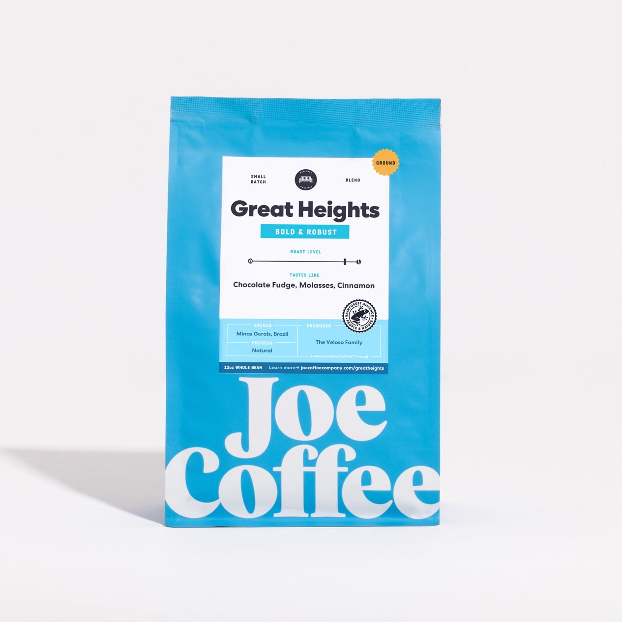 Joe Coffee Company (NYC Roaster), Great Heights Ground Specialty Coffee, 12 oz Bag, Rainforest Alliance Certified, Kosher, Climate Friendly