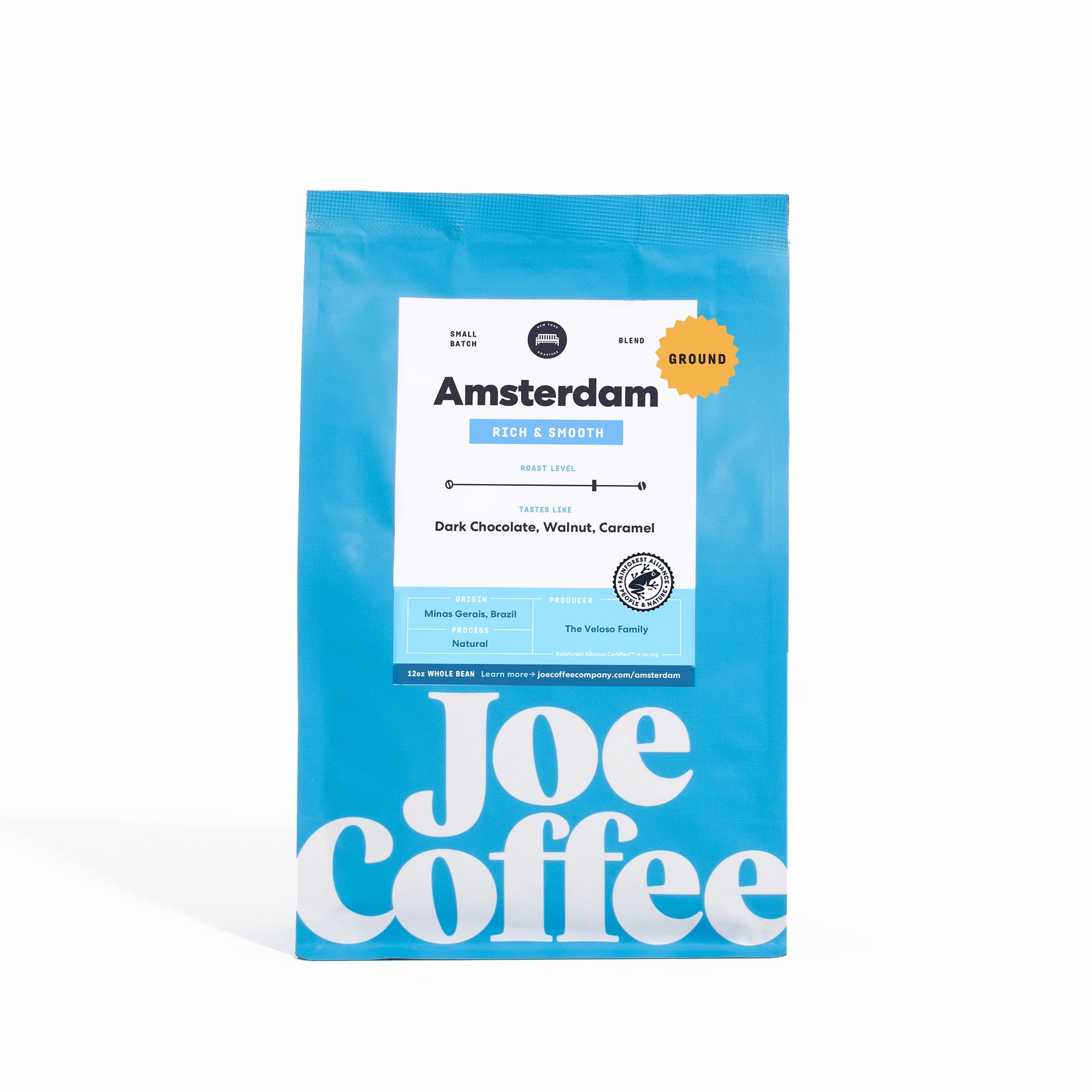 Joe Coffee Company - The Amsterdam Ground Specialty Coffee, 12 oz Bag | NYC Roaster, Rainforest Alliance Certified, Kosher, Climate-Friendly