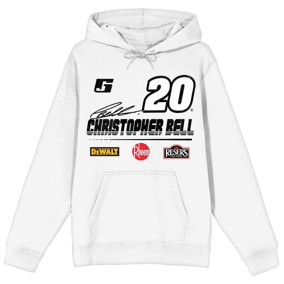 Joe Gibbs Racing Christopher Bell 20 Sponsor Logos Adult White Long Sleeve Hooded Sweatshirt-Small