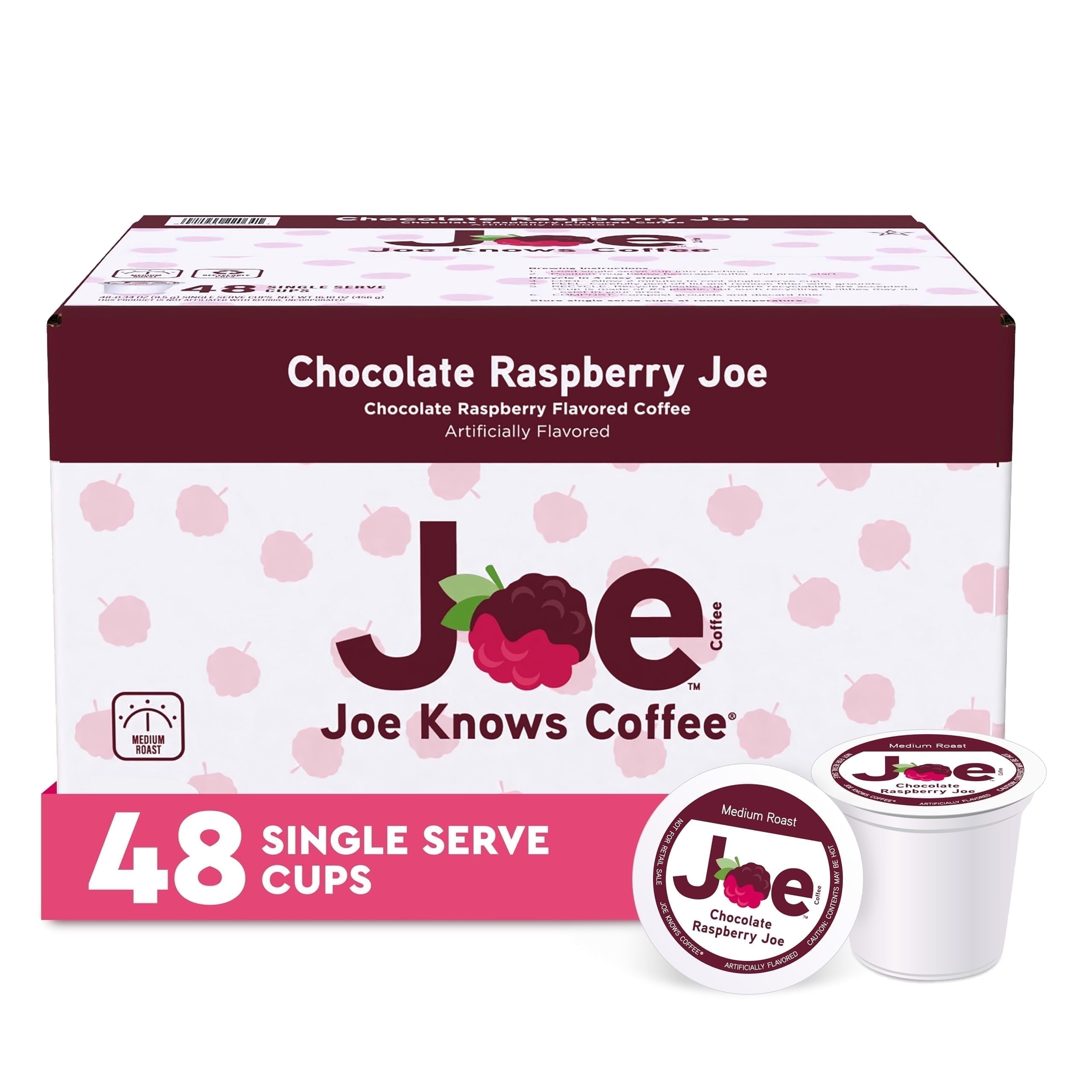 Joe Knows Coffee, Chocolate Raspberry Joe, 48 Count Single Serve Cups, Flavored Medium Roast, 2.0 Compatible