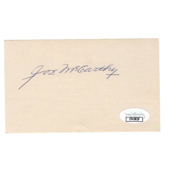 Joe McCarthy Signed Autographed 3X5 Index Card Cubs Yankees Red Sox JSA CF45829