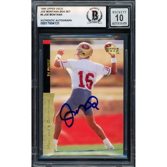 Joe Montana Autographed 1995 Upper Deck Card #6 San Francisco 49ers Auto Grade Gem Mint 10 Beckett BAS #17604131