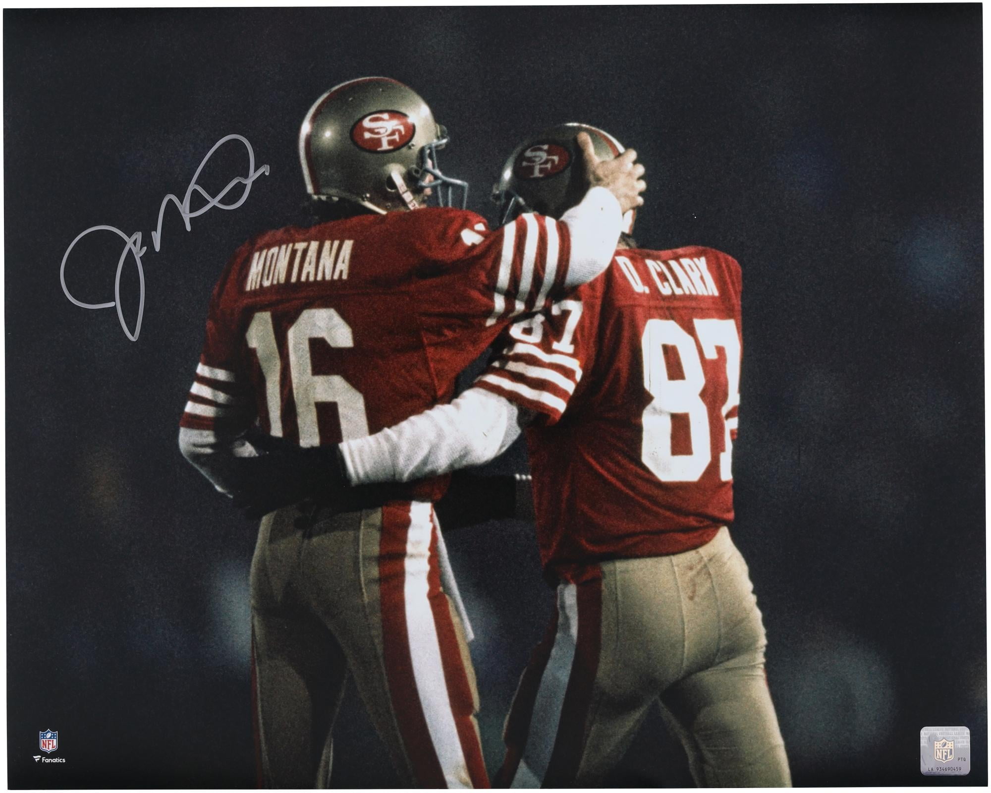 Joe Montana San Francisco 49ers Autographed 16" x 20" Red Jersey with Dwight Clark Photograph - Fanatics Authentic Certified