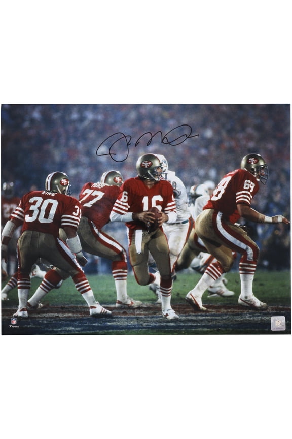 Joe Montana San Francisco 49ers Autographed 16" x 20" Super Bowl XIX Red Jersey Dropback Photograph - Fanatics Authentic Certified