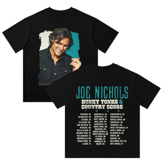 Joe Nichols Black Tour Cotton T-shirt Unisex Short Sleeve Vintage Tees Casual Tops