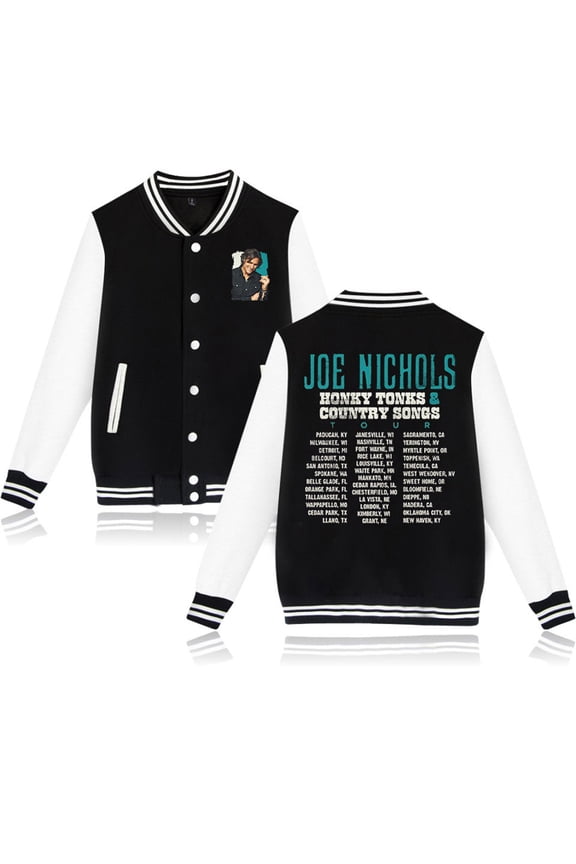 Joe Nichols Black Tour Jackets Men Women Baseball Uniform Fashion Longsleeve Coat