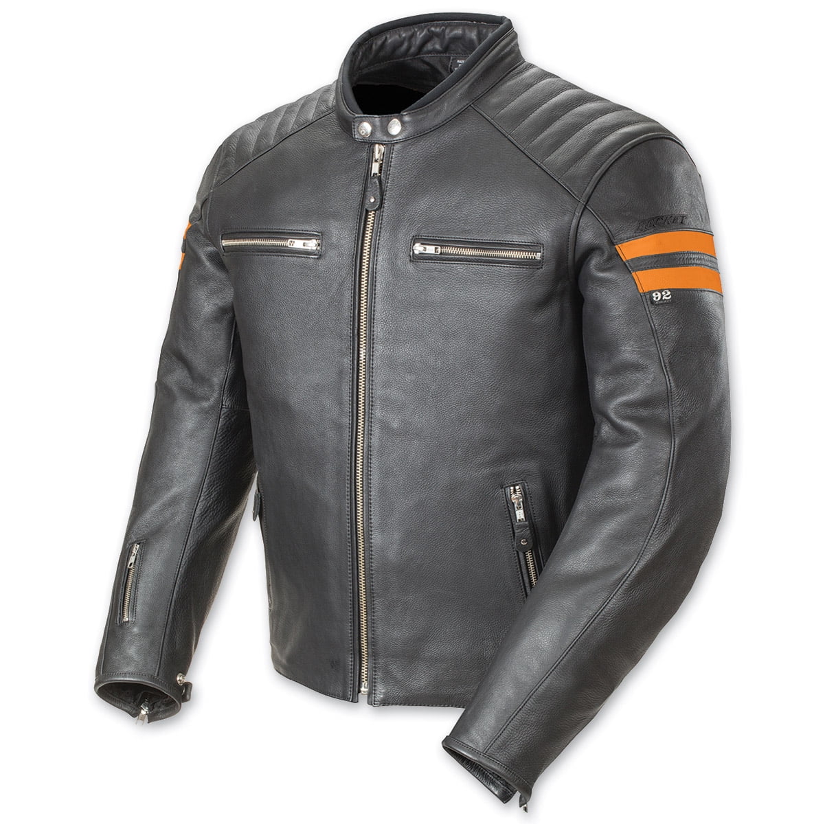 Joe Rocket Classic '92 Mens Leather Motorcycle Jacket Black/Orange