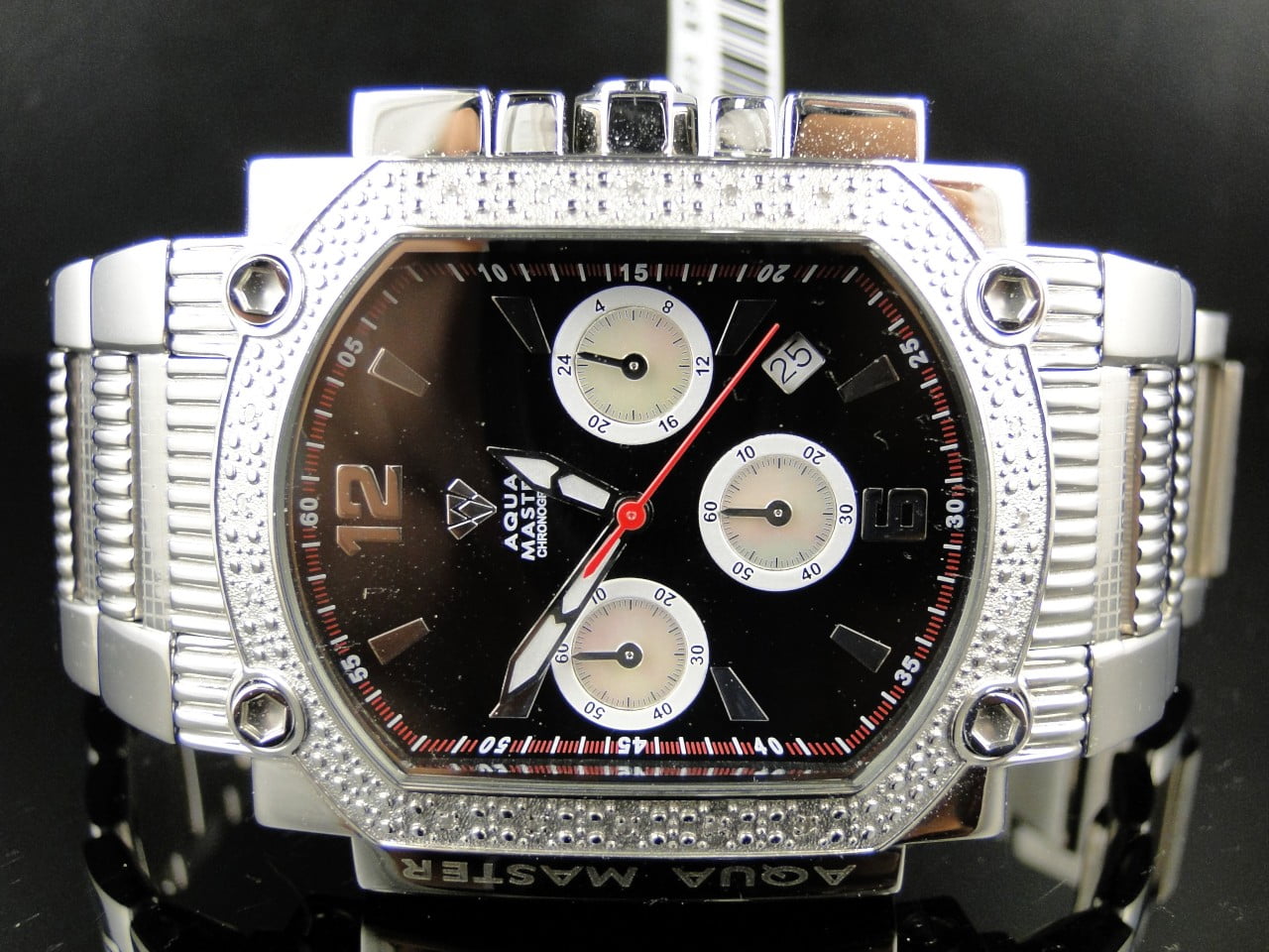 AQUA MASTER Joe Rodeo Black Square Face White Diamond Watch