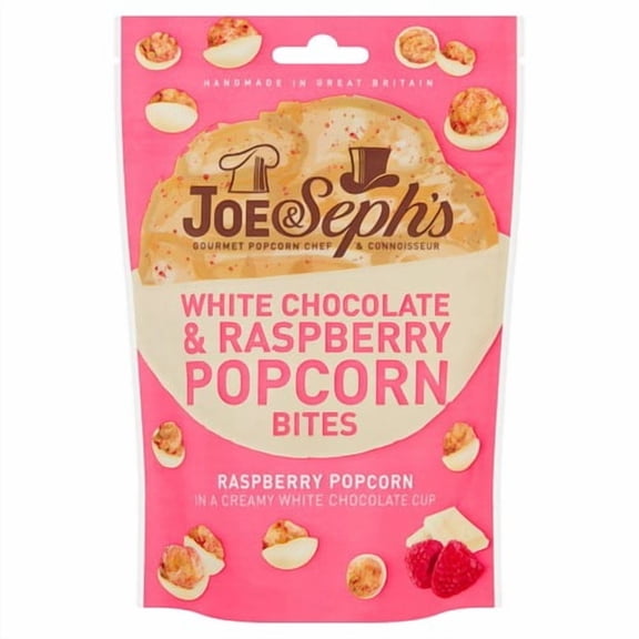Joe & Seph's White Chocolate & Raspberry Popcorn Bites 63g, British Import (Pack of 6)