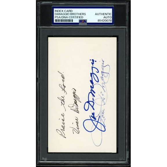 Joe, Vince, & Dom DiMaggio Brothers Autographed 3x5 Index Card PSA/DNA #85420078