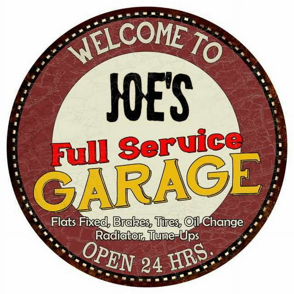 Joe's Full Service Garage 12" Round Metal Sign Man Cave Décor 200120037015