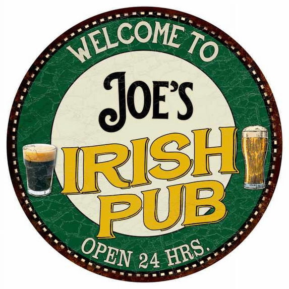 Joe's Irish Pub 12" Round Metal Sign Kitchen Bar Wall Décor 200120036015