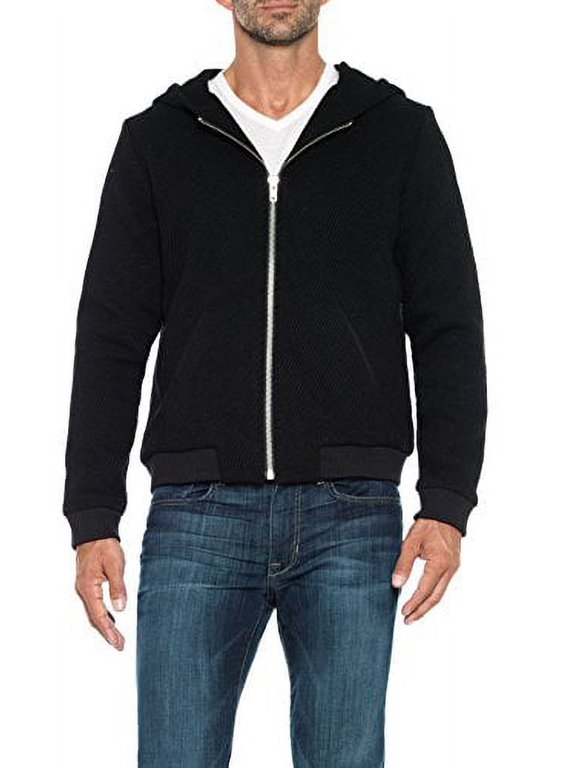 Abner Zip Hoodie Tweed Wool Blend Jacket Coat, Jet Black (Small)