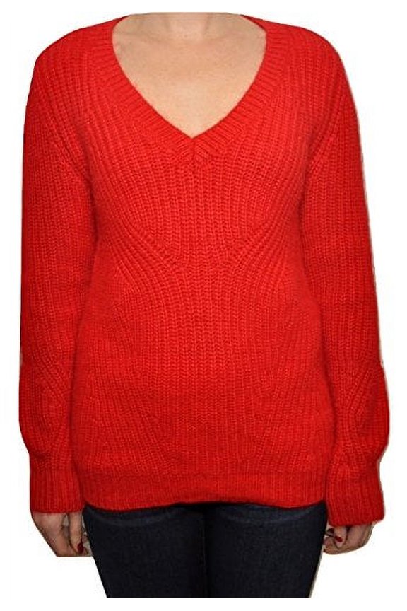 Marielle Nylon/Angora Blend Sweater V-Neck Pullover, Rouge, Small