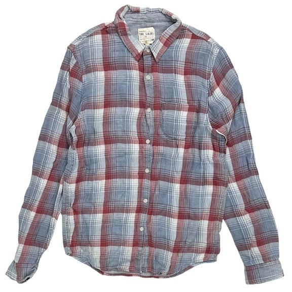 Joe's Jeans Men's Plaid Flannel Relaxed Single Pocket Long Sleeve Shirt (Small, Red/Grey)