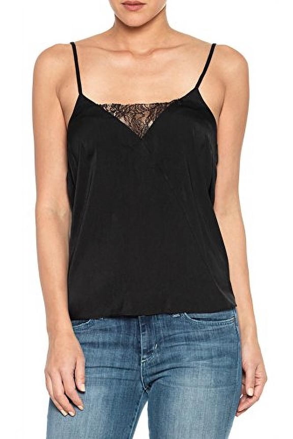Silk Cami Tank Top (Medium, Black)