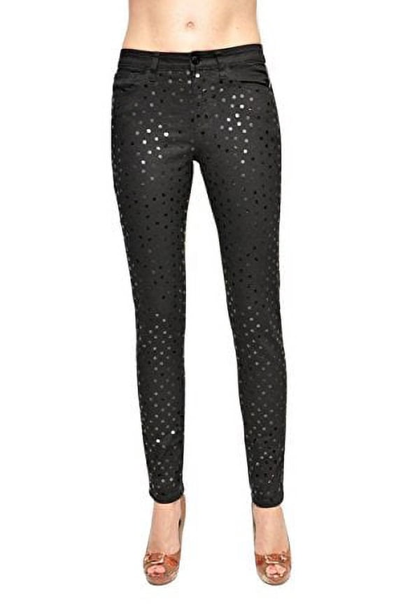 Women's Skinny Super Chic Sequin Embellish Stretch Jean Pants, Black (27)