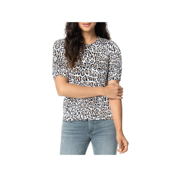 Joe's Jeans Womens Animal Print Puff Sleeve T-Shirt White XS