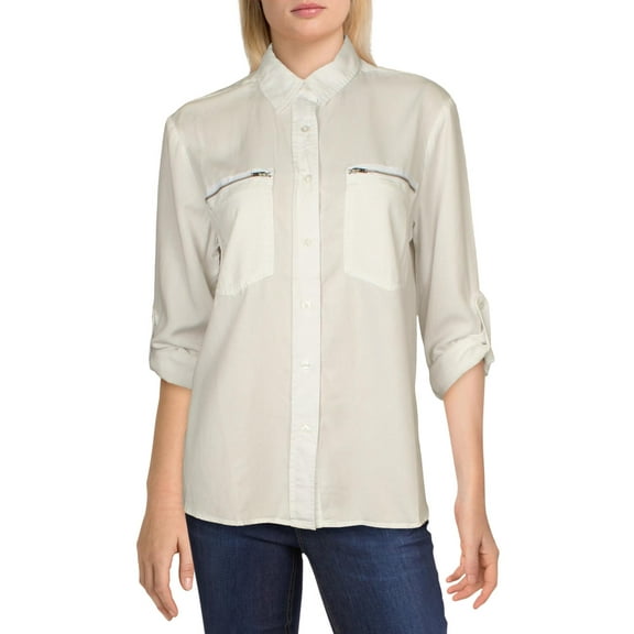 Joe's Jeans Womens Button Down Zipper Pockets Blouse White XS