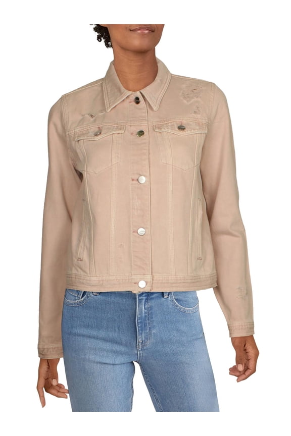 Womens Cotton Destroyed Trucker Jacket Pink XS