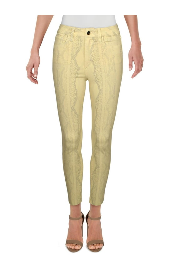 Womens High Rise Snake Print Skinny Crop Jeans Yellow 27