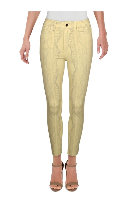 Womens High Rise Snake Print Skinny Crop Jeans Yellow 28