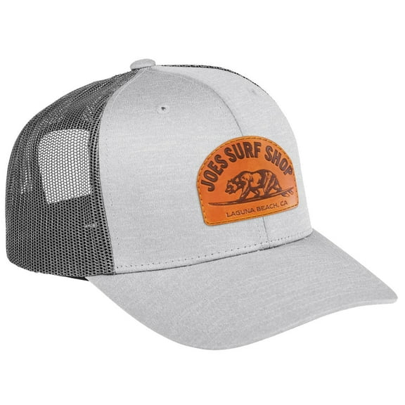 Joe's Surf Shop Light Grey with Leather Surfing Bear Patch Mesh Trucker Hat