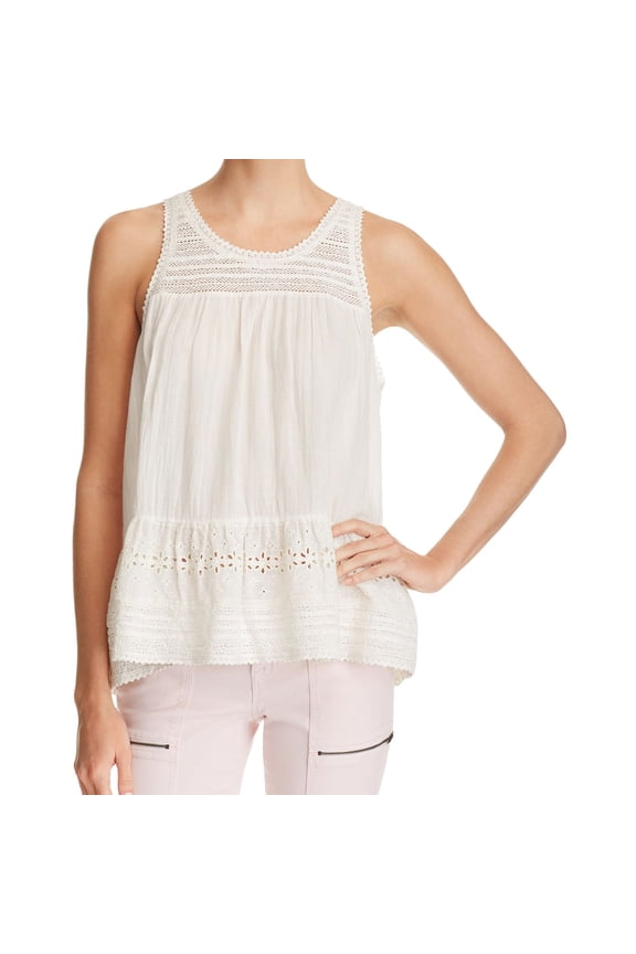 Joe's Womens Imedia Lace-Inset Knit Blouse, White, Small