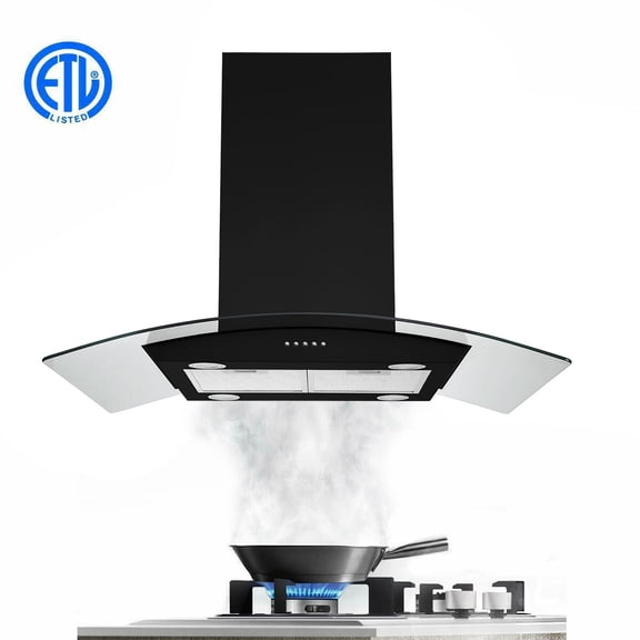 Joeaonz Island Range Hood 30 inch Kitchen 3-Speed Extractor Fan Rangehood Tempered Glass