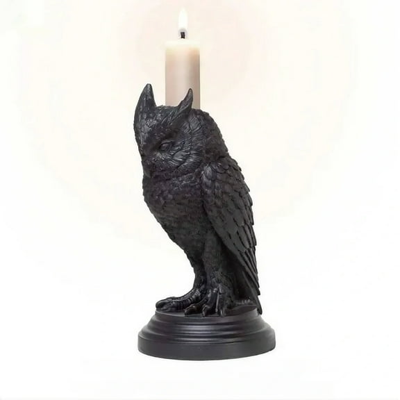 Joefnel Gothic Owl Candle Stick Holder, Black Resin Candle Holder Candle Stand, Occult Dark Gothic Home Decor Accessory, Halloween Candlestick Decoration for Home Garden (Owl)