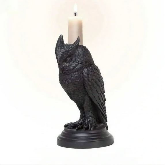Joefnel Gothic Owl Candle Stick Holder, Black Resin Candle Holder Candle Stand, Occult Dark Gothic Home Decor Accessory, Halloween Candlestick Decoration for Home Garden (Owl)