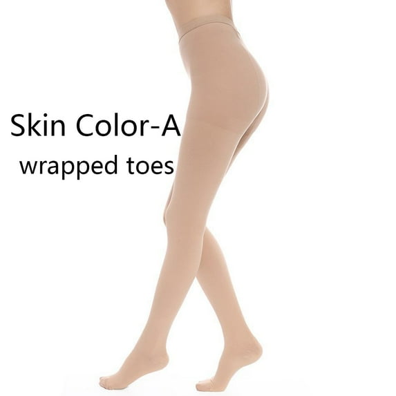 Joefnel 23-32 mmHg Women's Graduated Opaque Compression Pantyhose Medical Quality Ladies Support Stocking Black/Skin