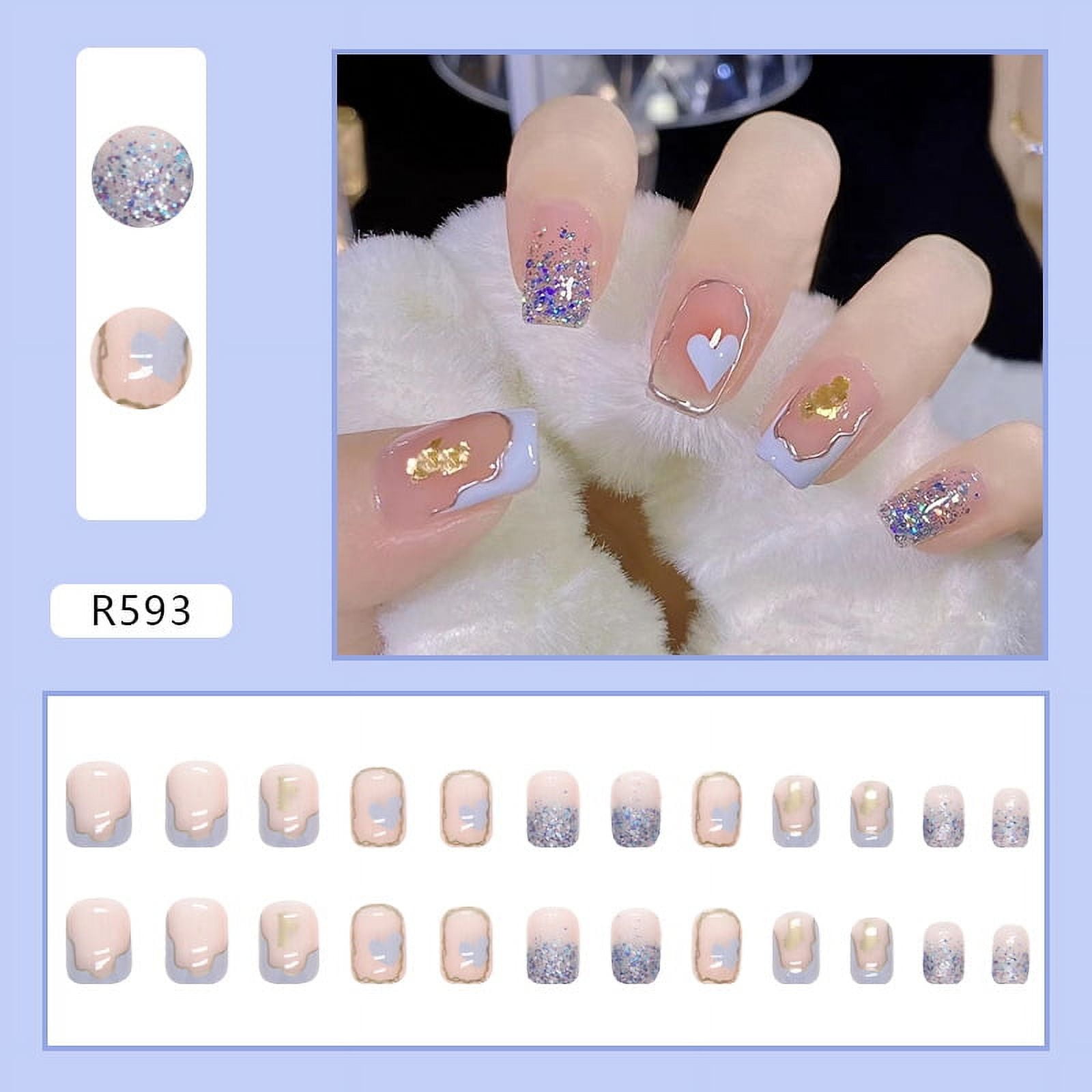 Royal Cosmetics 24 Coffin-Nagelspitzen „Time To Sparkle“ – Klebenägel Mit Design, Inkl. Nagelkleber