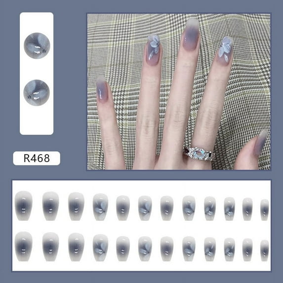 Joefnel Short Coffin Glue-On Nails, Glossy Light Multicolored，Reusable Press-On Gel Nails Kit,24 Count