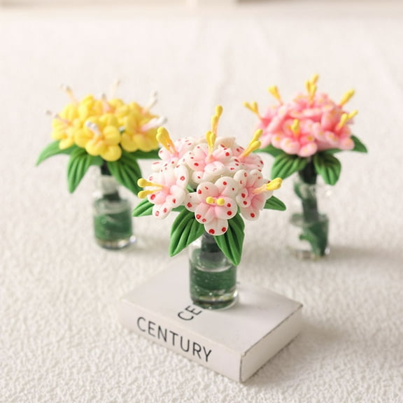 Joernso 1: 12 Scale Dollhouse Miniature Jasmine Flower Vase Realistic Glass Dried Flower Arrangement Pot Lifelike Potted Plant Decor