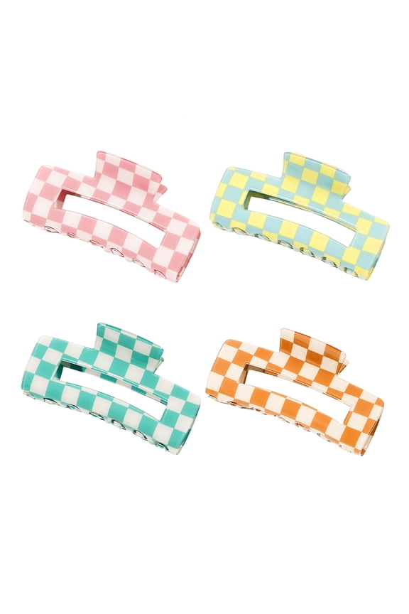 1/4Pcs Women Hair Claws Strong Fixation Plaid Pattern Design Hair Clips Versatile Lattice Hair Accessories