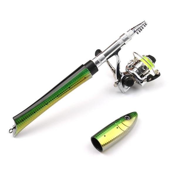 Joernso 1.4m Carbon Portable Mini Fish Shape Telescopic Fishing Rod Spinning Reel Kits