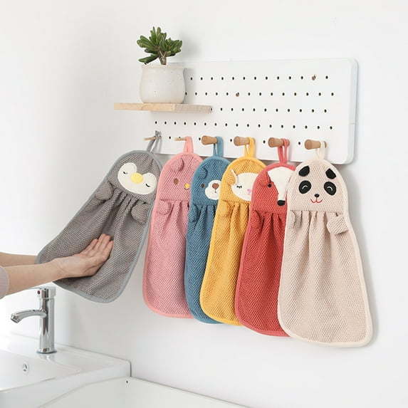 Joernso 1/6Pcs Microfiber Hand Towel Quick-Drying Absorbent Cartoon Animal Design with Hanging Rope Bathroom Hand Towel